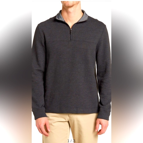 Perry Ellis Other - Perry Ellis Long Sleeve Textured Mesh Quarter Zip Jacket Size XL Charcoal Gray